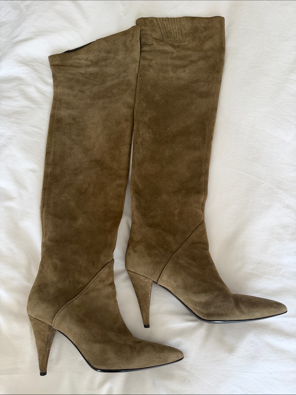 Saint Laurent Olive Suede Over-the-Knee Heeled Boots 39
